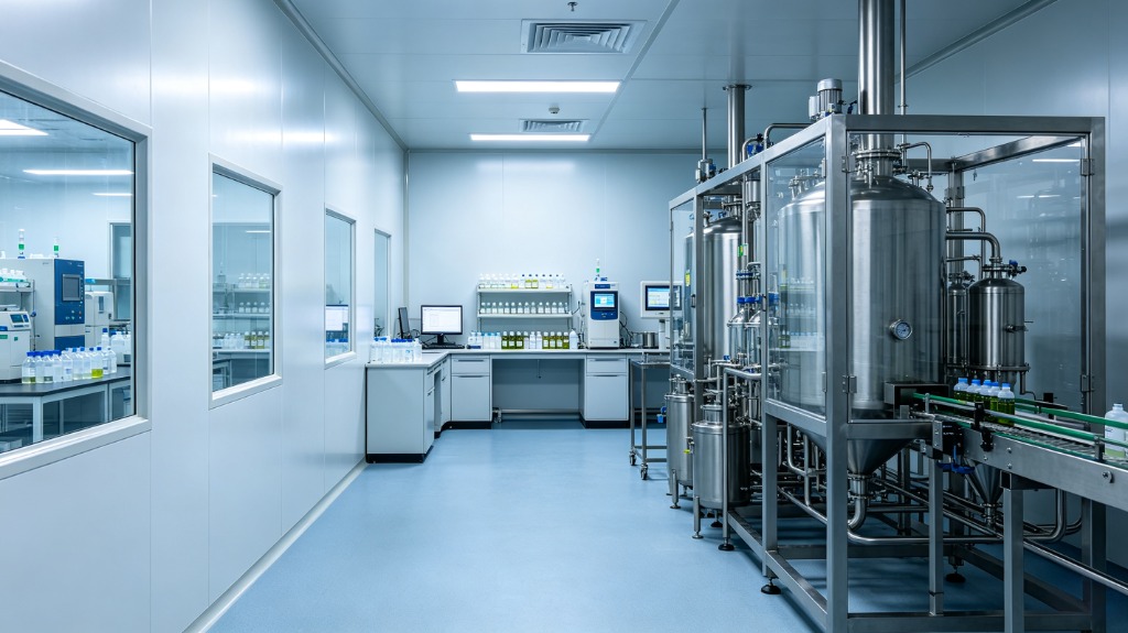 Clean room with manufacturing equipment.