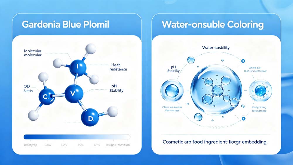 Gardenia Blue Pigment molecular stability, water solubility and color retention mechanism diagram