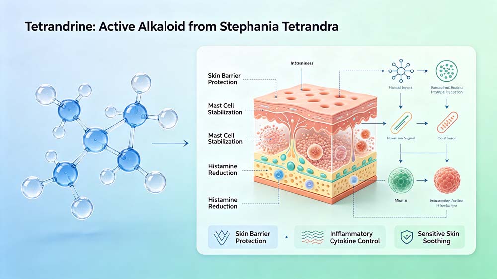 Tetrandrine Molecular Mechanism Diagram for Skin Anti-Inflammation, Anti-Allergy and Barrier Repair